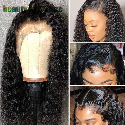 Perruques brésiliennes de cheveux humains bouclés crépus avec devant en dentelle