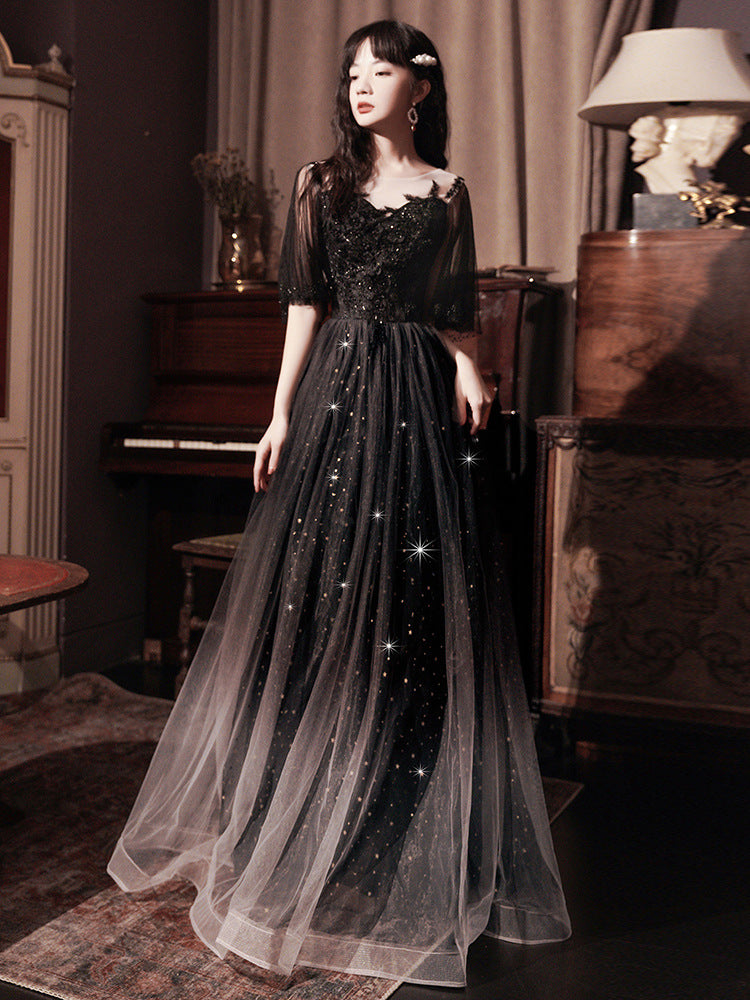 Spring Art Exam Black Xianqi Student Host Annual Party Dress - Fashionner