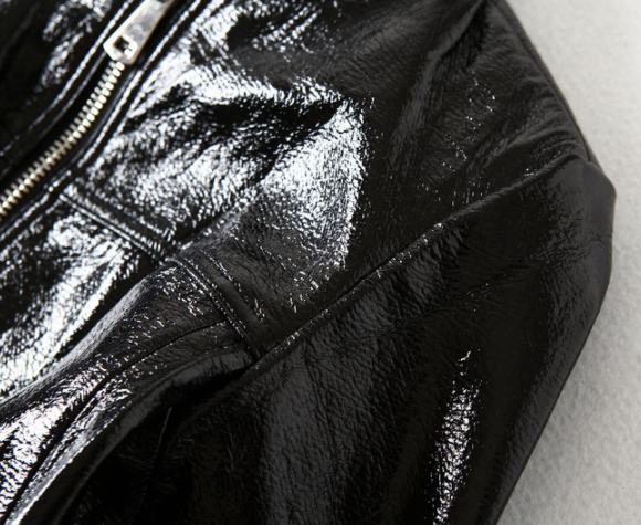 Black Bright Leather PU Short Motorcycle Leather Jacket Women's Jacket - Fashionner