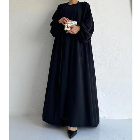 Women's Fashion Muslim Dress Lace-up Waist-controlled Baggy Coat Long