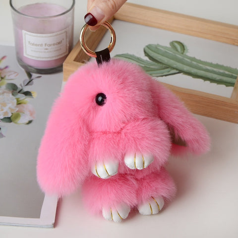 Décoration de porte-clés de voiture avec pendentif en fourrure de lapin