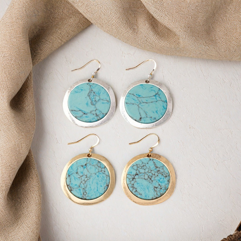 Buy Cross-Border European And American Retro Round Turquoise Earrings online at Fashionner.