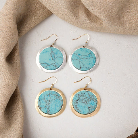 Buy Cross-Border European And American Retro Round Turquoise Earrings online at Fashionner.
