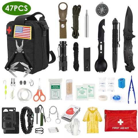 Kit de survie d'urgence 47 pièces Outil d'équipement EDC de survie
