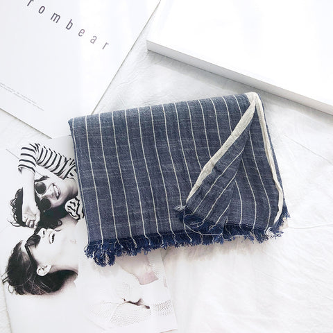 Autumn And Winter Striped Cotton And Linen Pleated Scarf Shawl - Fashionner