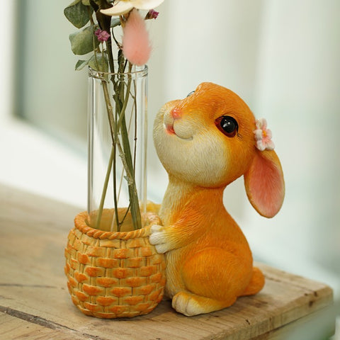 Vase hydroponique en tube à essai en verre avec lapin mignon