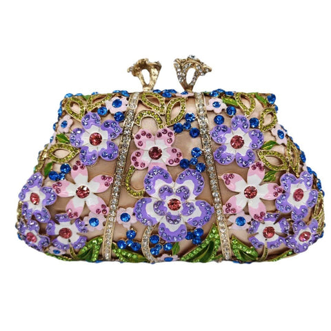 Pochette de soirée goutte d'huile diamant émail fleur