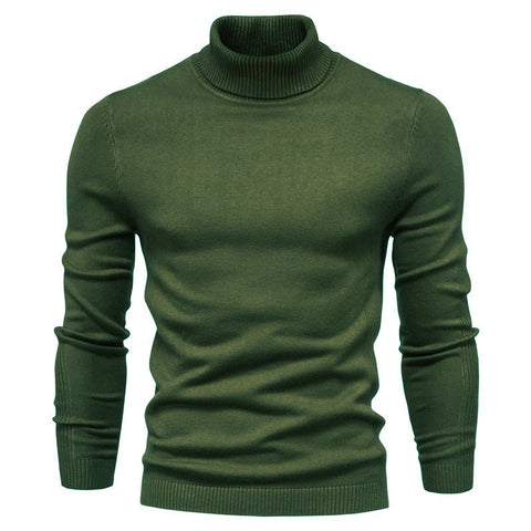Pull à col roulé uni et ajusté pour homme, hauts décontractés d'hiver