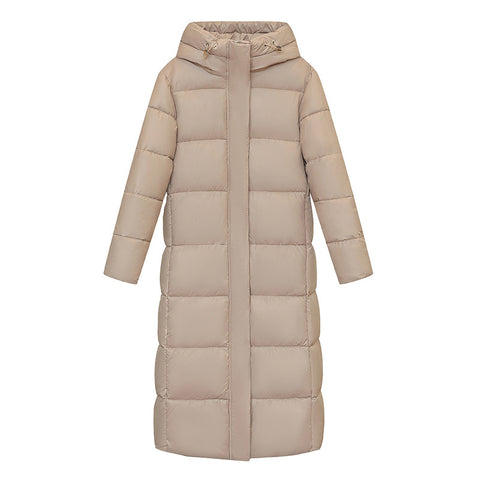Manteau d'hiver en duvet super long pour femme, doudoune épaisse noire et rouge avec capuche, fermeture éclair, pour rester au chaud en automne et en hiver, tenue décontractée