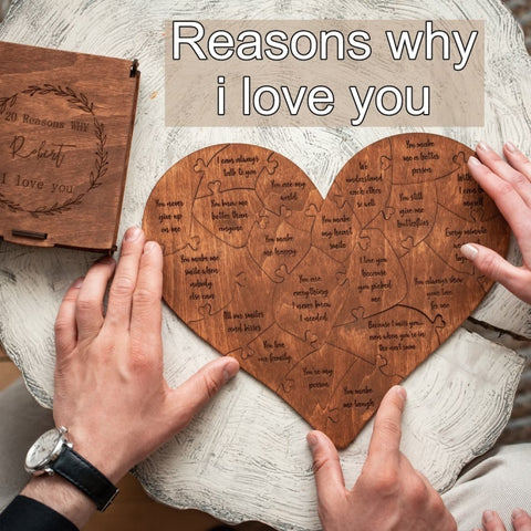 Cadeau "Raisons pour lesquelles je t'aime" - Puzzle en bois en forme de cœur - Puzzle romantique - Cadeau d'anniversaire de mariage pour épouse, mari - Cadeau d'anniversaire, Saint-Valentin