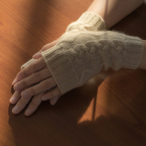 Gants sans doigts torsadés en cachemire pour femme, nouvelle collection automne et hiver