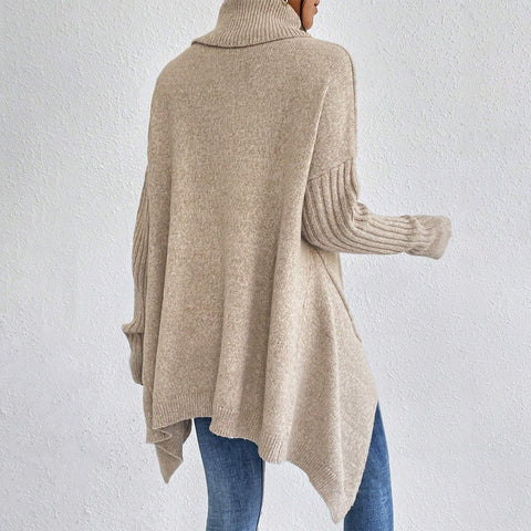 Buy Irregular Turtleneck Sweater Winter Loose Long Sleeve Knitted Tops Leisure Warm Pullover Sweater Women'S Clothing online at Fashionner.