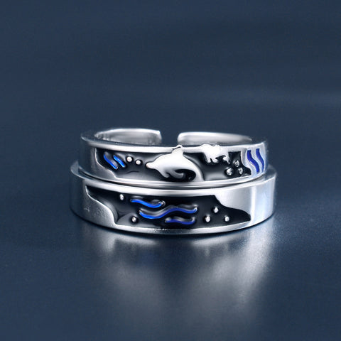 Bagues Époxy Couple Homme Femme Baleine et Mer Bagues Simples