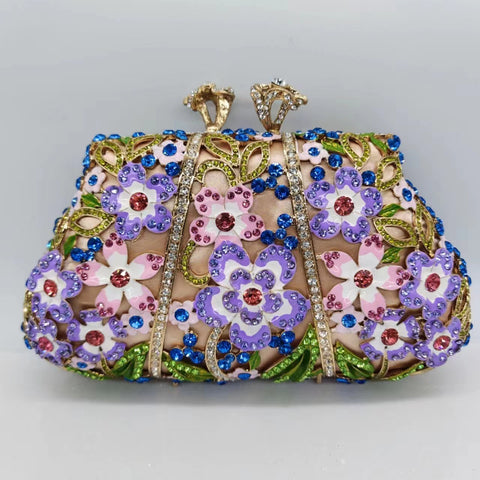 Pochette de soirée goutte d'huile diamant émail fleur