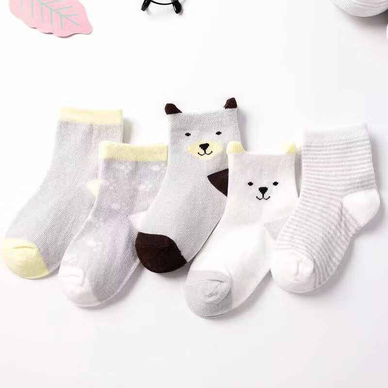 5 Pairs Children's Cotton Mid-calf Length Socks - Fashionner