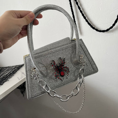 Mini sac à bandoulière foncé en peau de serpent araignée