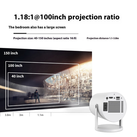 Mini projecteur portable, projecteur droit pour usage domestique, angle de projection de 180 degrés, mise au point automatique, projecteur vidéo domestique