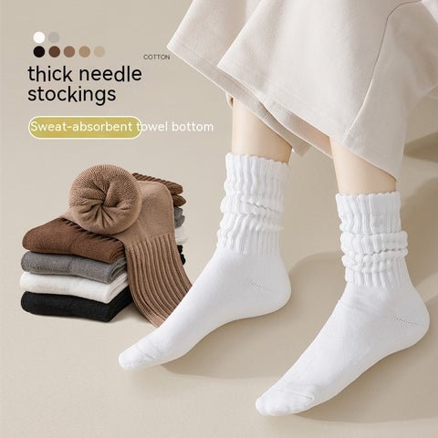 Winter Fleece-lined Thickened Middle Tube Cotton Thermal Terry Long Tube Casual Socks - Fashionner