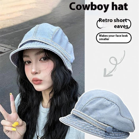 Chapeau de pêcheur en jean pour femme, bob béret à bord court