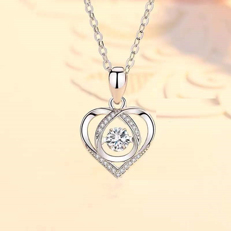 S925 Beating Heart-shaped Necklace Women Luxury Love Rhinestones Necklace Jewelry Gift For Valentine's Day - Fashionner