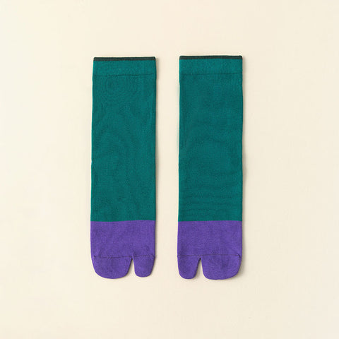 Women's Stitching Summer Thin Fashion Mid-calf Two-toe Socks - Fashionner