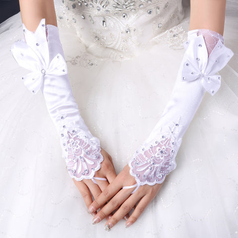 Gants de mariée de mariage Crochet Doigt Fleur Nœud Dentelle Manches Creuses