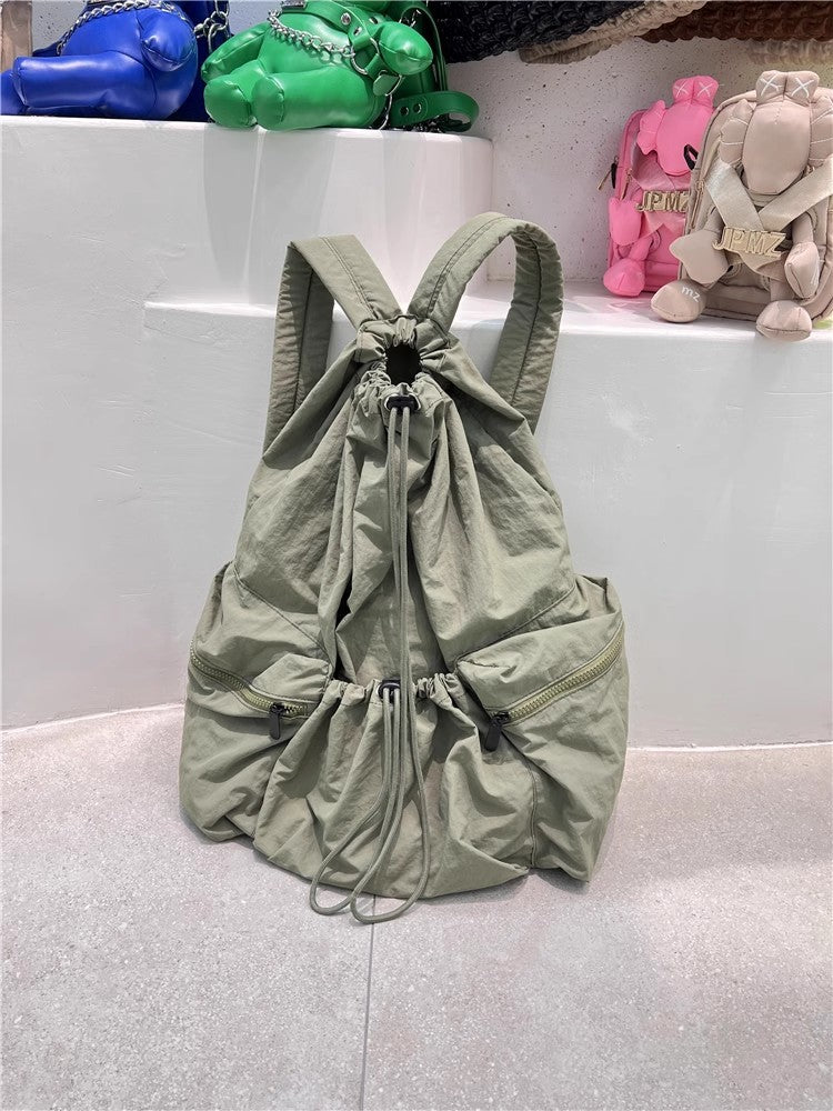 Large Capacity Student Schoolbag Casual Versatile Pleated Nylon Canvas - Fashionner