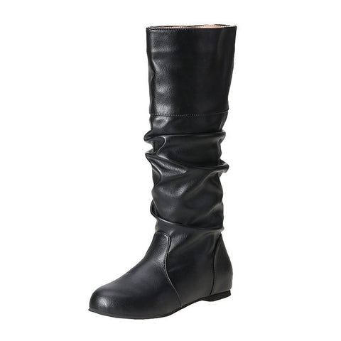 New Flat Boots Round Toe Slip-on Slimming - Fashionner