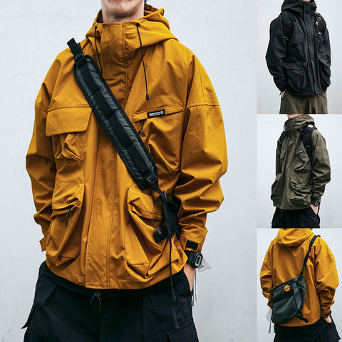 Veste à Capuche Homme, Coupe Ample, Poches 3D, Coupe-Vent Fonctionnel, Vêtement Décontracté