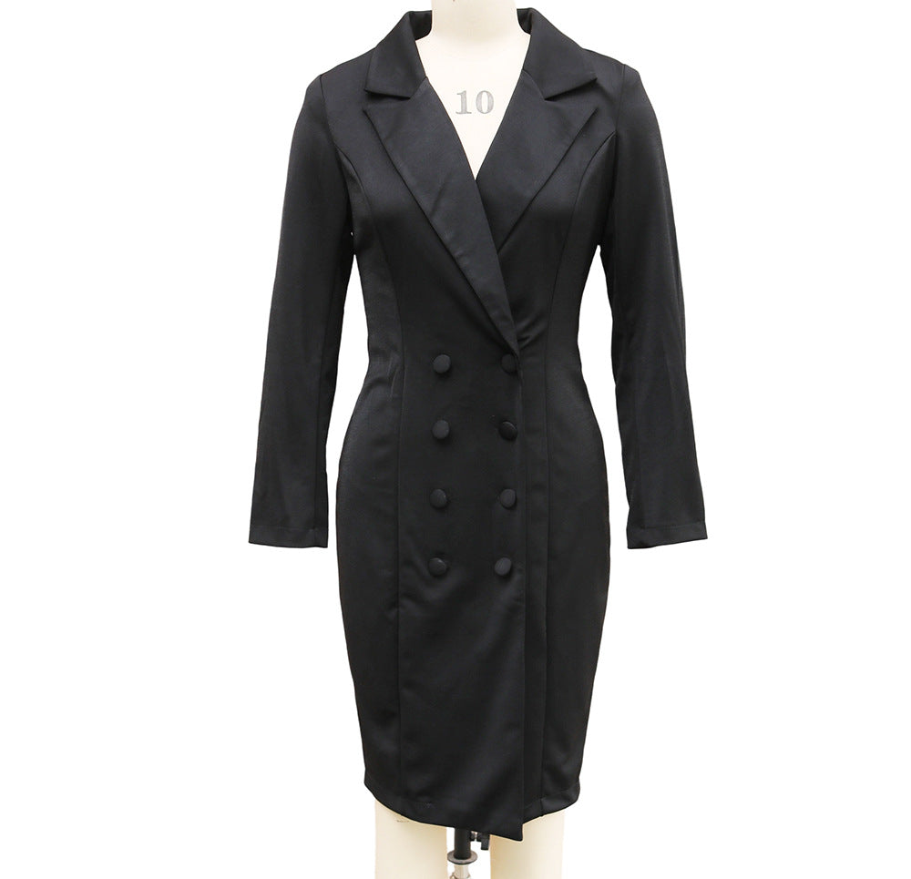 Buy Double-Breasted Blazer Dress Fashion Slim-Fitting Hip-Wrapped Lapel Long-Sleeved Dresses Office Commuting Long Jacket Outwear For Women'S Clothing online at Fashionner.