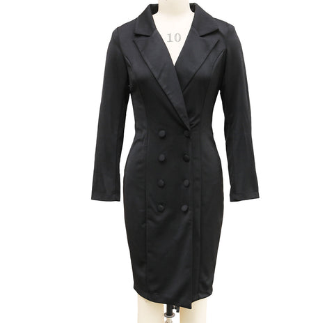 Buy Double-Breasted Blazer Dress Fashion Slim-Fitting Hip-Wrapped Lapel Long-Sleeved Dresses Office Commuting Long Jacket Outwear For Women'S Clothing online at Fashionner.