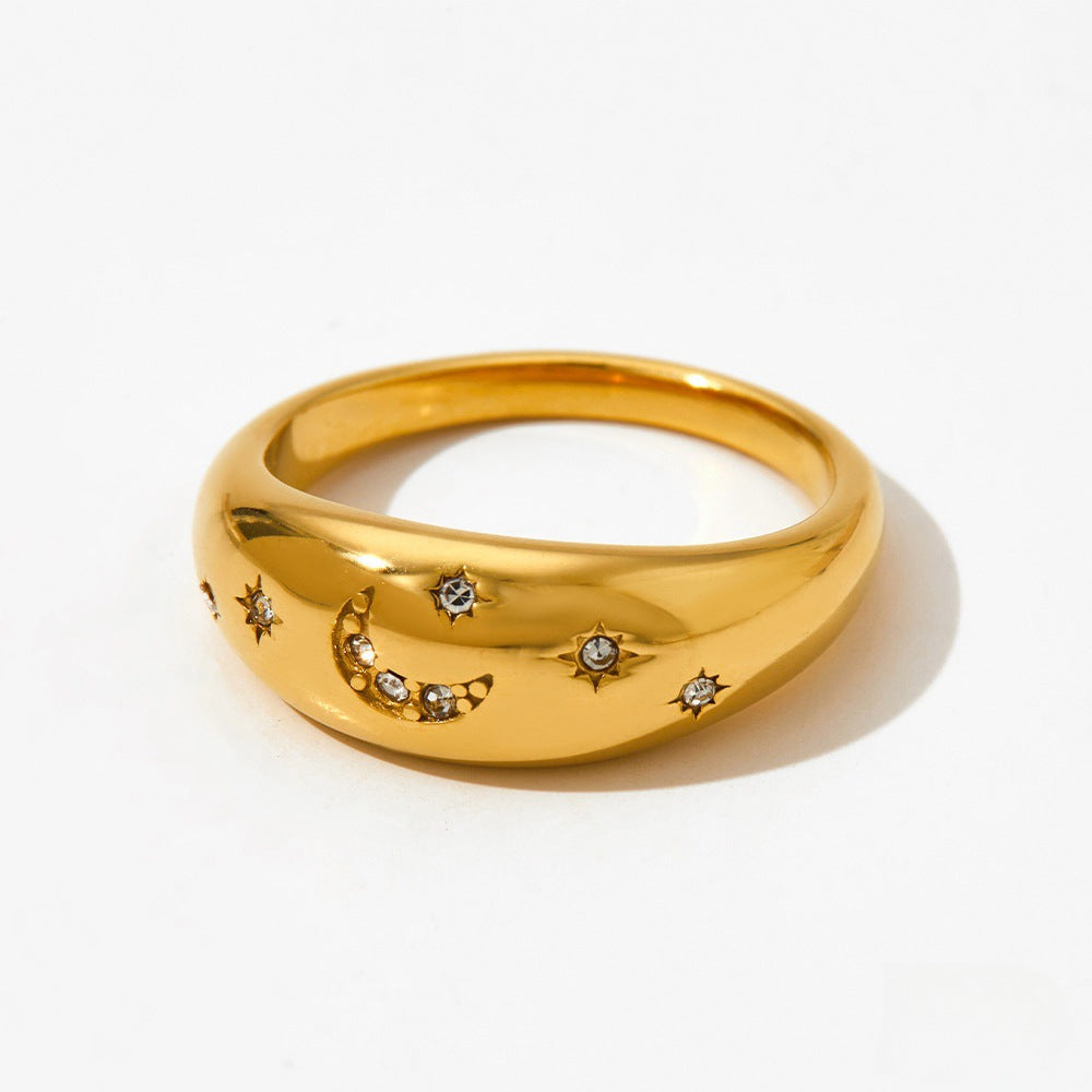 Buy Stainless Steel 18K Gold Star And Moon Ring Jewelry online at Fashionner.