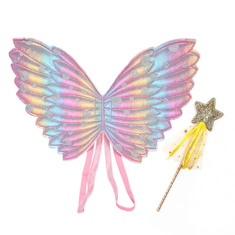 Ailes de papillon arc-en-ciel pour enfants, ailes de princesse féerique pour filles, accessoires de costume d'Halloween pour enfants