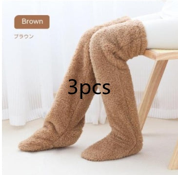 Buy Over Knee High Fuzzy Long Socks Winter Warm Cold Leg Knee Joint Cold-Proof Stockings Home Floor Sleeping Socks online at Fashionner.