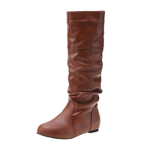 New Flat Boots Round Toe Slip-on Slimming - Fashionner