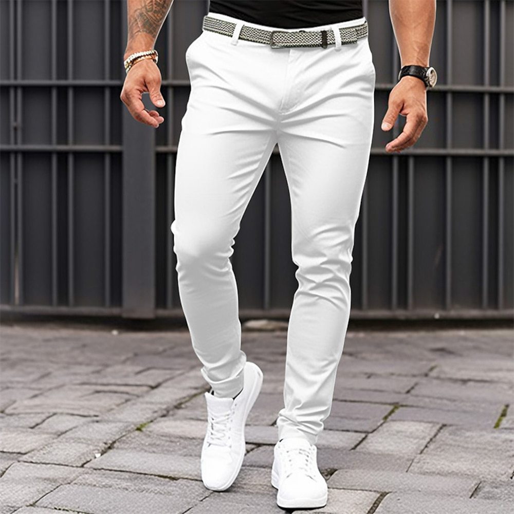 Men's Pure Color Tight Pocket Zipper Business Casual Slim-fitting Trousers - Fashionner