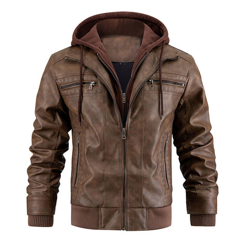 Veste à Capuche avec Poches Zippées Manteau en Cuir PU Tendance et Chaud pour Hommes