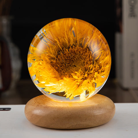 Veilleuse LED Fleur Boule de Cristal Lampe de Nuit pour Enfants avec Base en Bois Lumière Ambiante de Chambre Cadeau Créatif Veilleuse