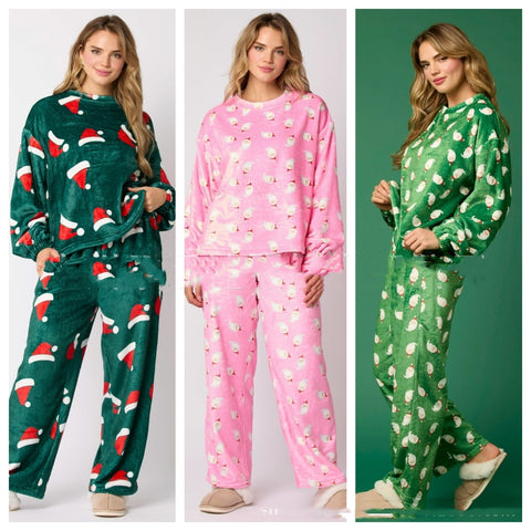 Ensembles de pyjama décontractés en flanelle 2024 pour femmes, 2 pièces, ensemble mignon de chemises de salon assorties à manches longues, pyjama Père Noël, vêtements d'intérieur