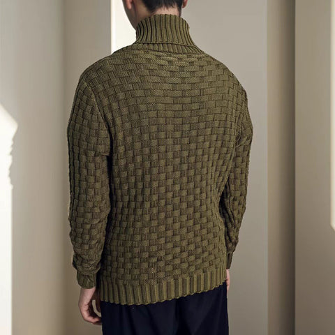 Pull col roulé slim pour homme avec boutons, mode décontractée, couleur unie, vêtement haut
