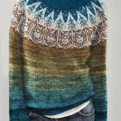 Pull décontracté jacquard pour l'automne et l'hiver, hauts tricotés style ethnique pour femmes