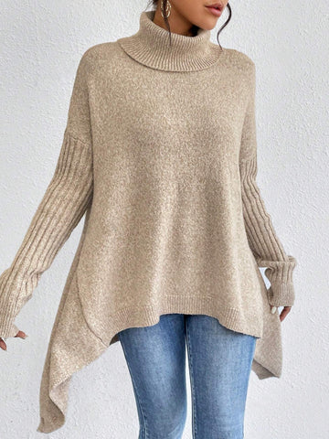 Buy Irregular Turtleneck Sweater Winter Loose Long Sleeve Knitted Tops Leisure Warm Pullover Sweater Women'S Clothing online at Fashionner.