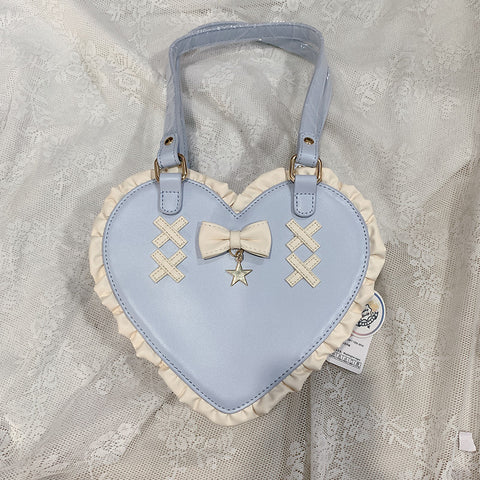 Sac à bandoulière portable en dentelle avec nœud de cœur croisé et jolie forme de cœur