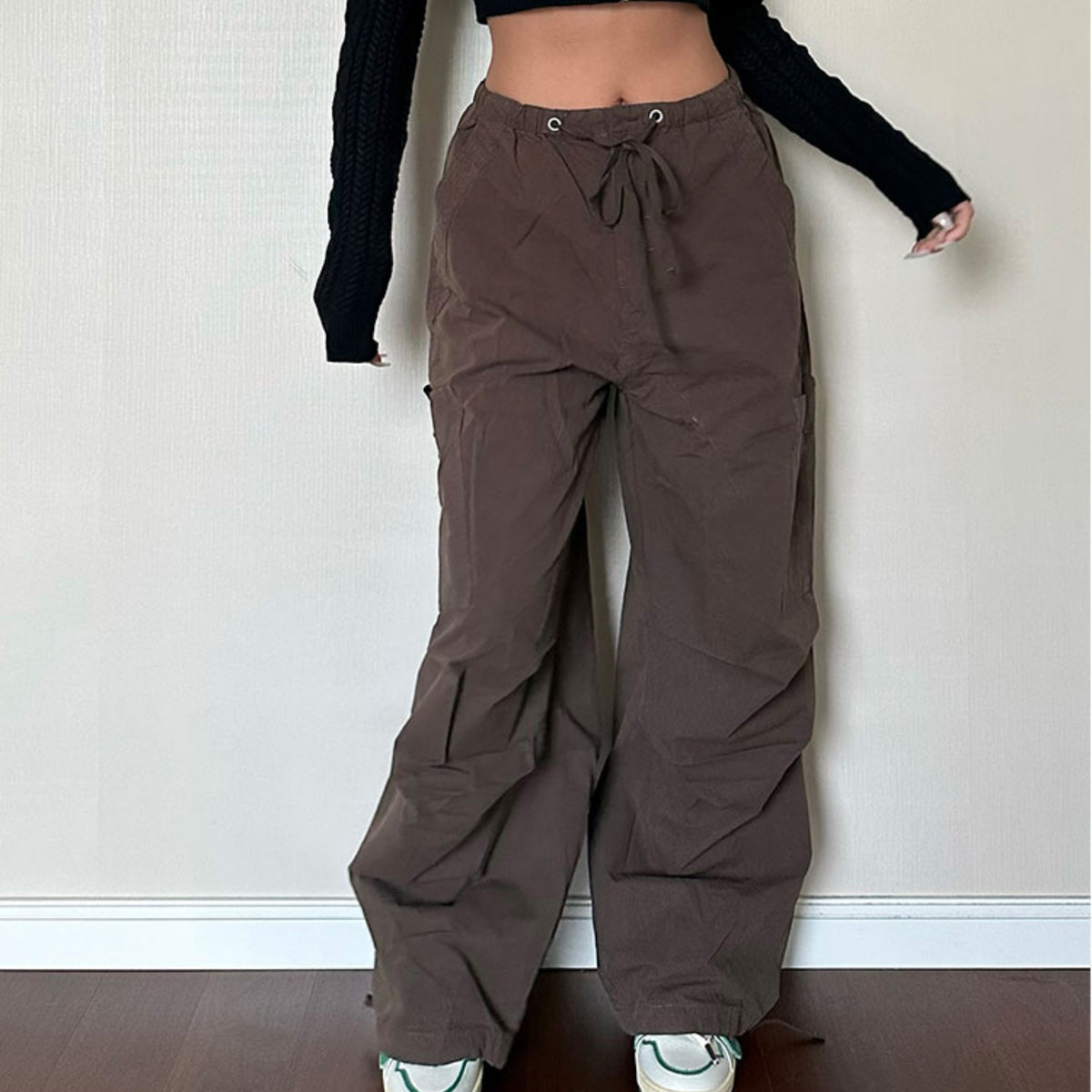 Pantalon Cargo Femme Coupe Droite Ample À Poches