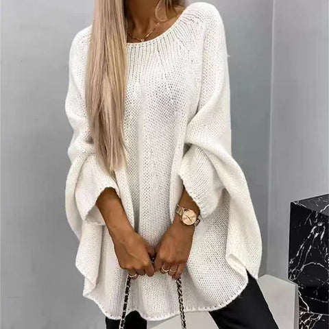 Pull en tricot surdimensionné à manches chauve-souris et coupe ample pour femme