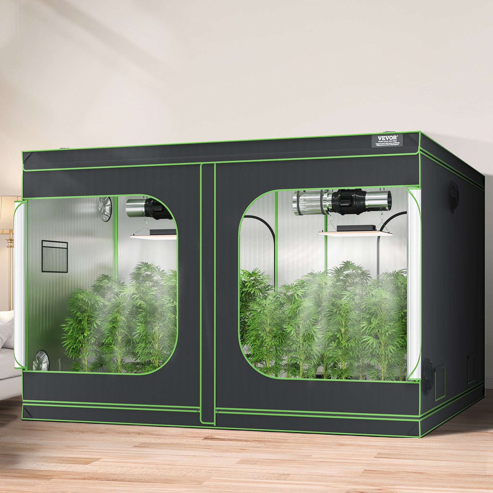 VEVOR 10x10 Grow Tent, 120'' X 120'' X 80'', High Reflective 600D Mylar Hydroponic Growing Tent With Observation Window, Tool Bag And Floor Tray For Indoor Plants Growing