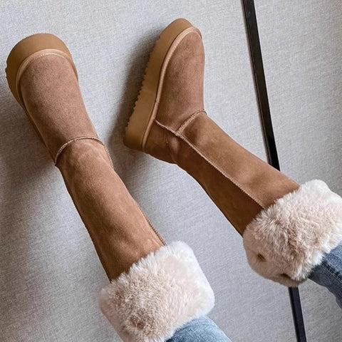 Women's Long Snow Winter Fleece-lined Thickened New Platform Cotton Shoes Below The Knee Long Boots - Fashionner