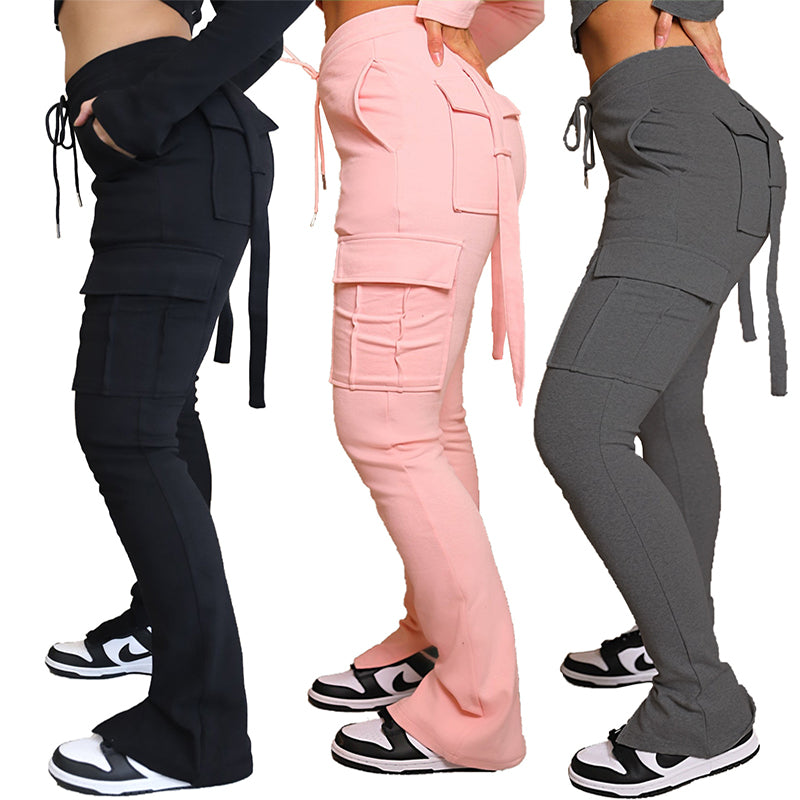 Cargo Pants With Pockets High Waist Drawstring Wide Leg Straight Trousers For Women Overalls - Fashionner