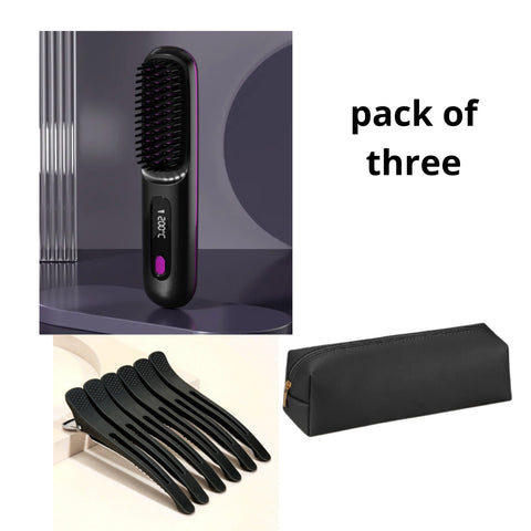 Peigne Lisseur 2 En 1 Sans Fil Brosse Lissante Chauffage Rapide Portable Bigoudi Chaud Chargement USB