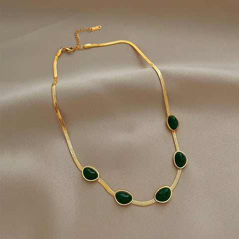 Fashion Jewelry Green Stone Crytal Snake Chain Multilayer Necklace For Women Pendant Boho Fashion Jewelry Gift - Fashionner